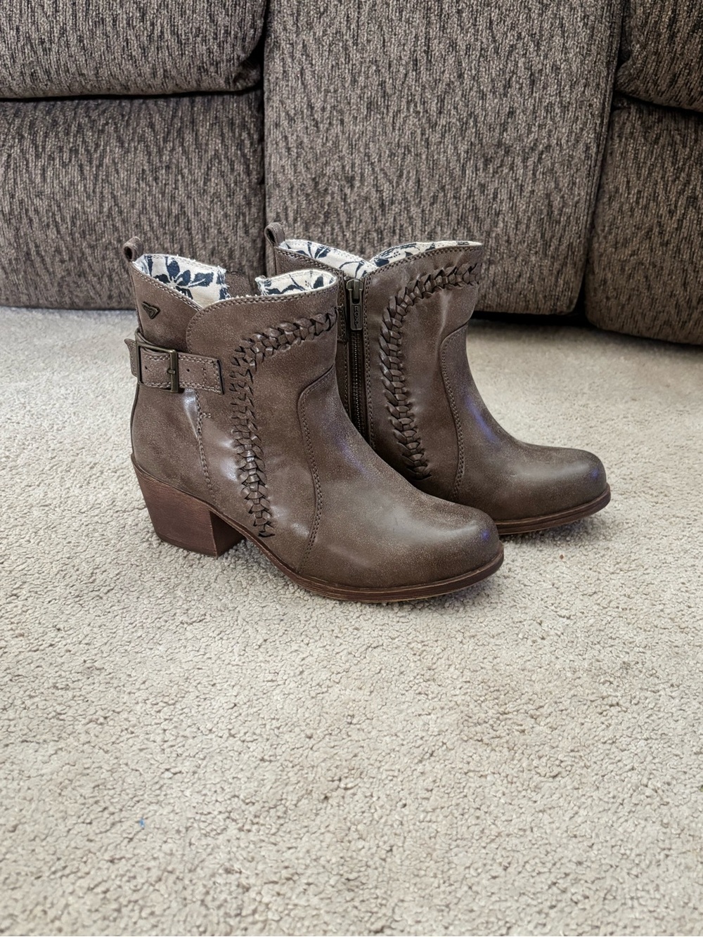 Roxy Brown Braided Ankle Booties